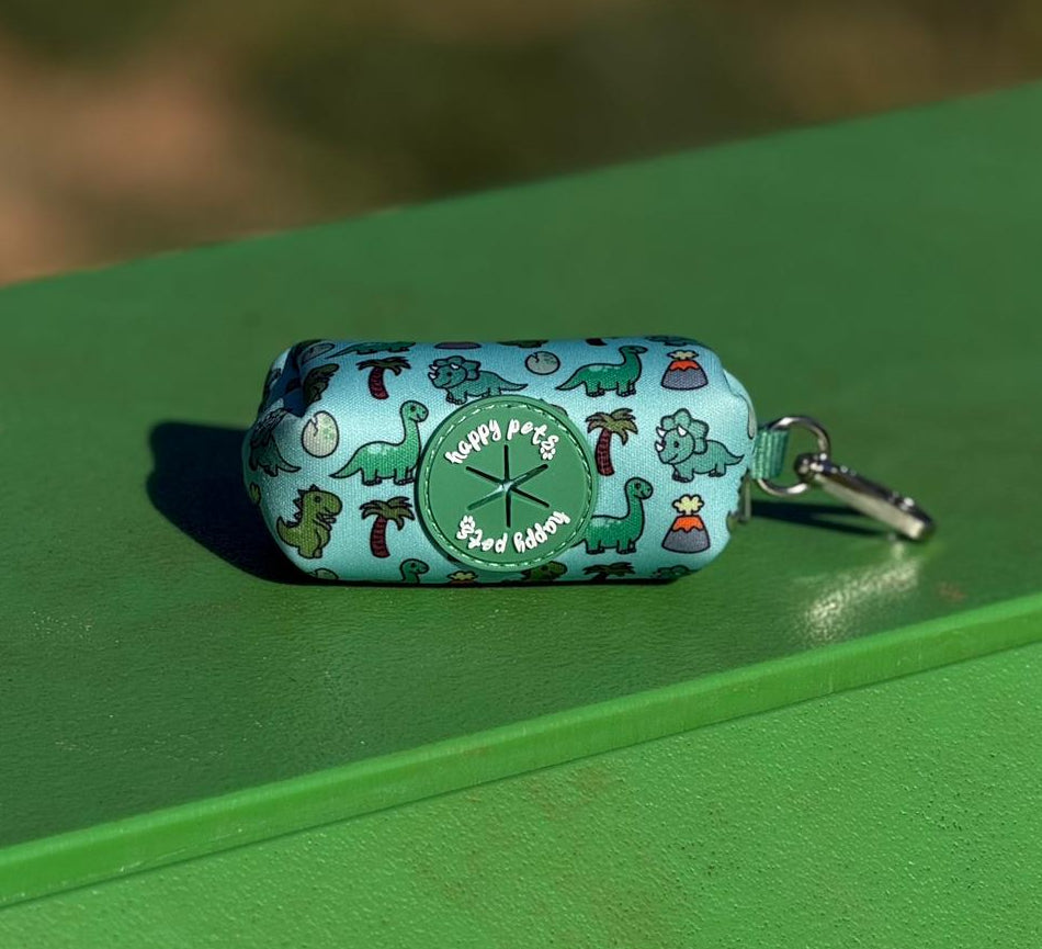 Portabolsas Dino Happy Pets - verde menta con estampado de dinosaurios