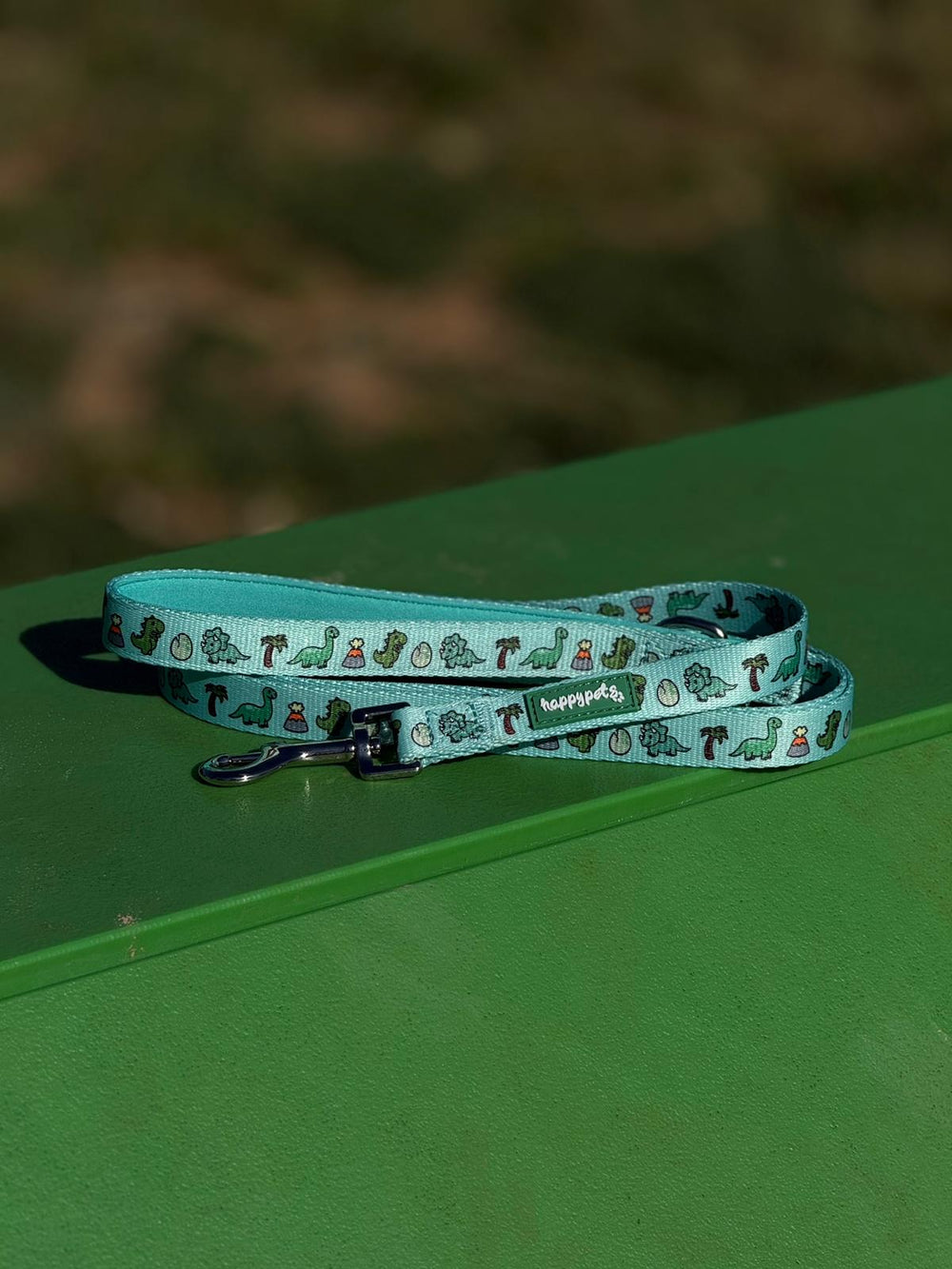 Correa Dino Happy Pets - verde menta con estampado de dinosaurios