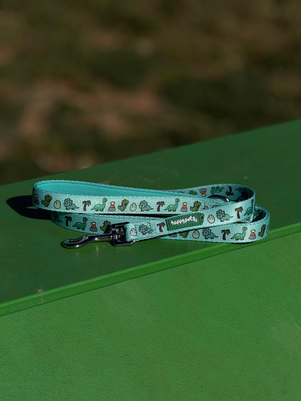 Correa Dino Happy Pets - verde menta con estampado de dinosaurios